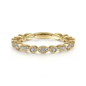 0.25ctw Round & Marquise Scalloped Stackable Band, Size 6.5  14K Yellow Gold