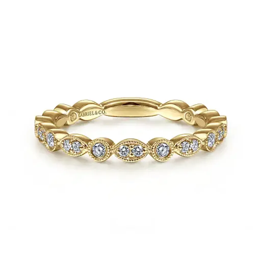 0.25ctw Round & Marquise Scalloped Stackable Band, Size 6.5  14K Yellow Gold