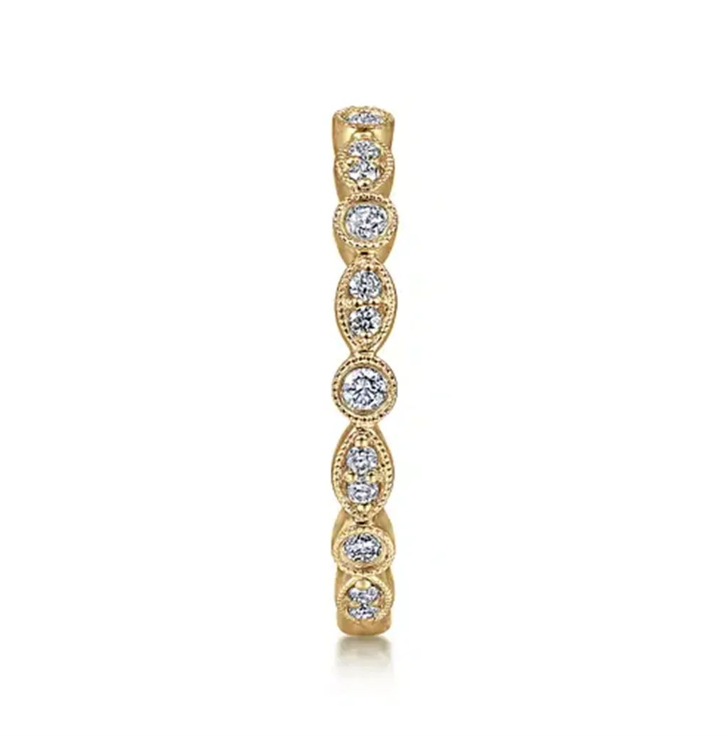 0.25ctw Round & Marquise Scalloped Stackable Band, Size 6.5  14K Yellow Gold