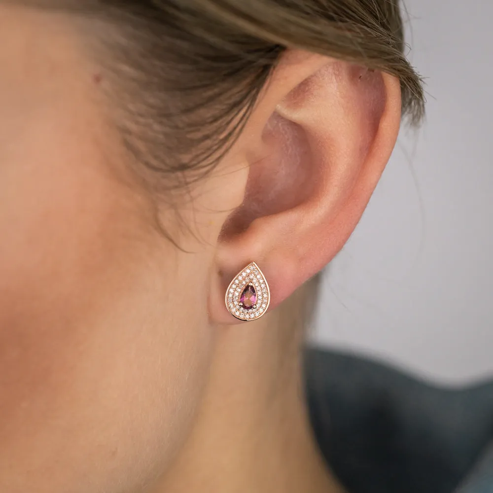 0.5 Carat Pink Topaz Pear and Diamond Stud Earrings in 9ct Rose Gold