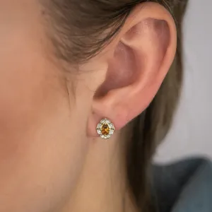 0.50 Carat Citrine Oval and Diamond Stud Earrings in 9ct Yellow Gold