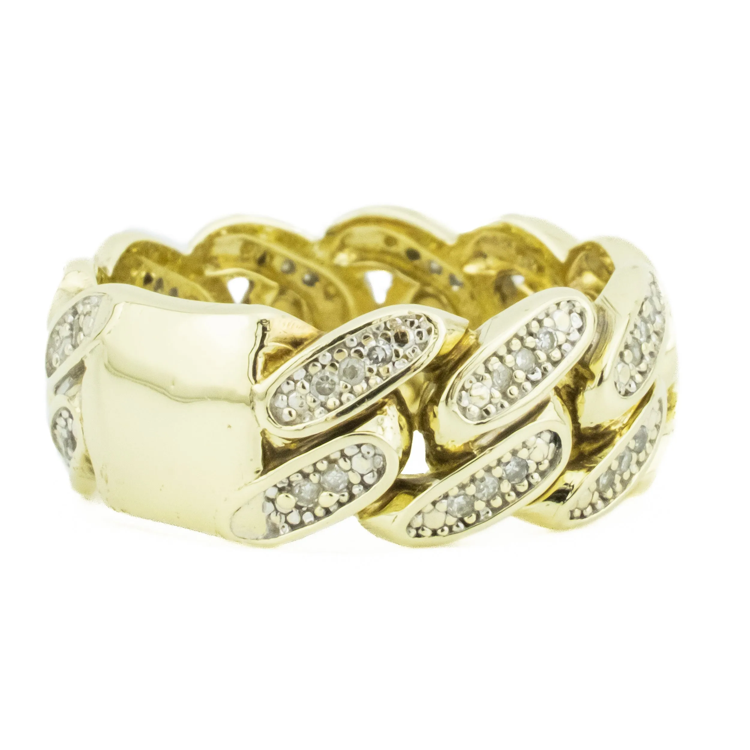0.50ctw Diamond Accented Cuban Gents Ring in 10K Yellow Gold -Size 9.5