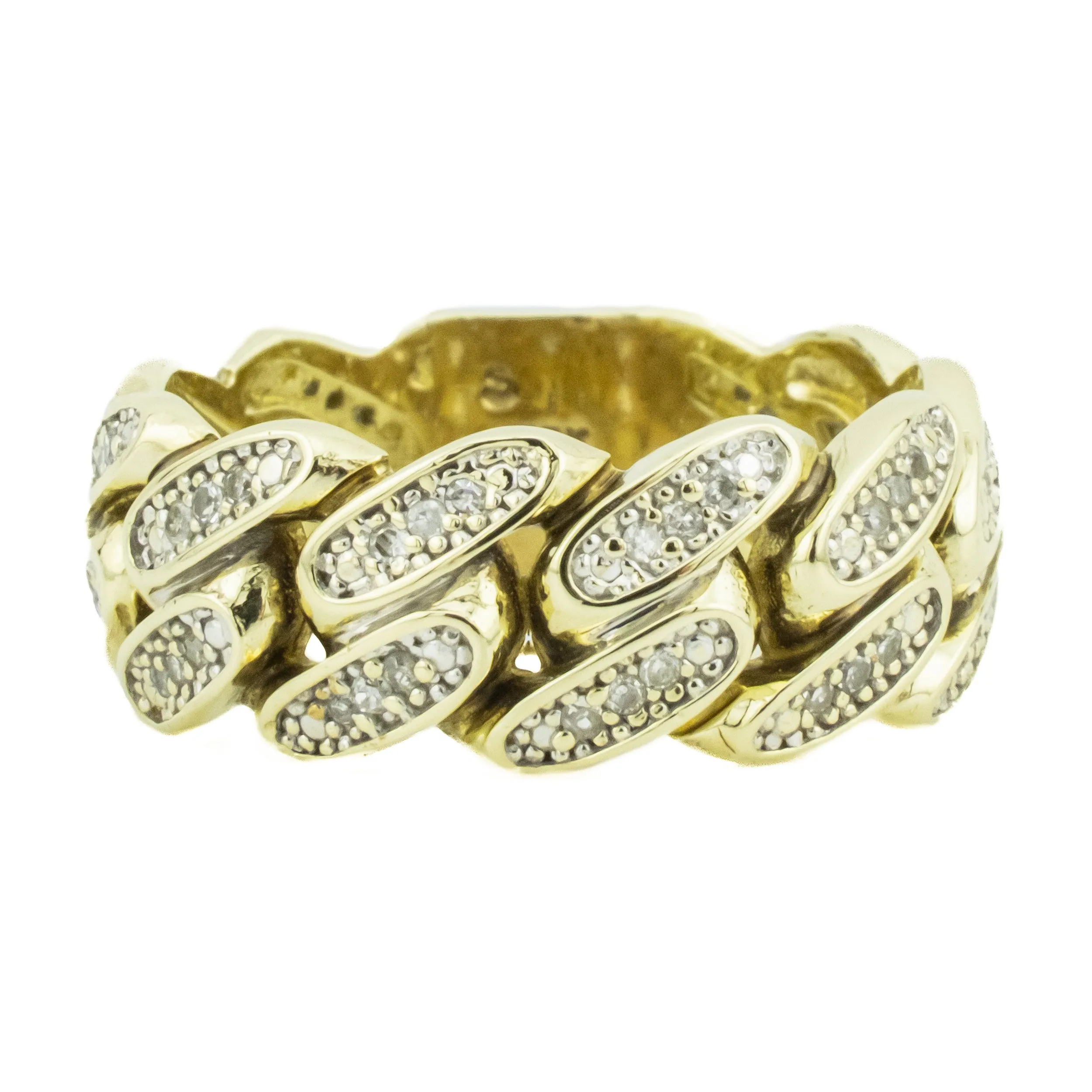 0.50ctw Diamond Accented Cuban Gents Ring in 10K Yellow Gold -Size 9.5