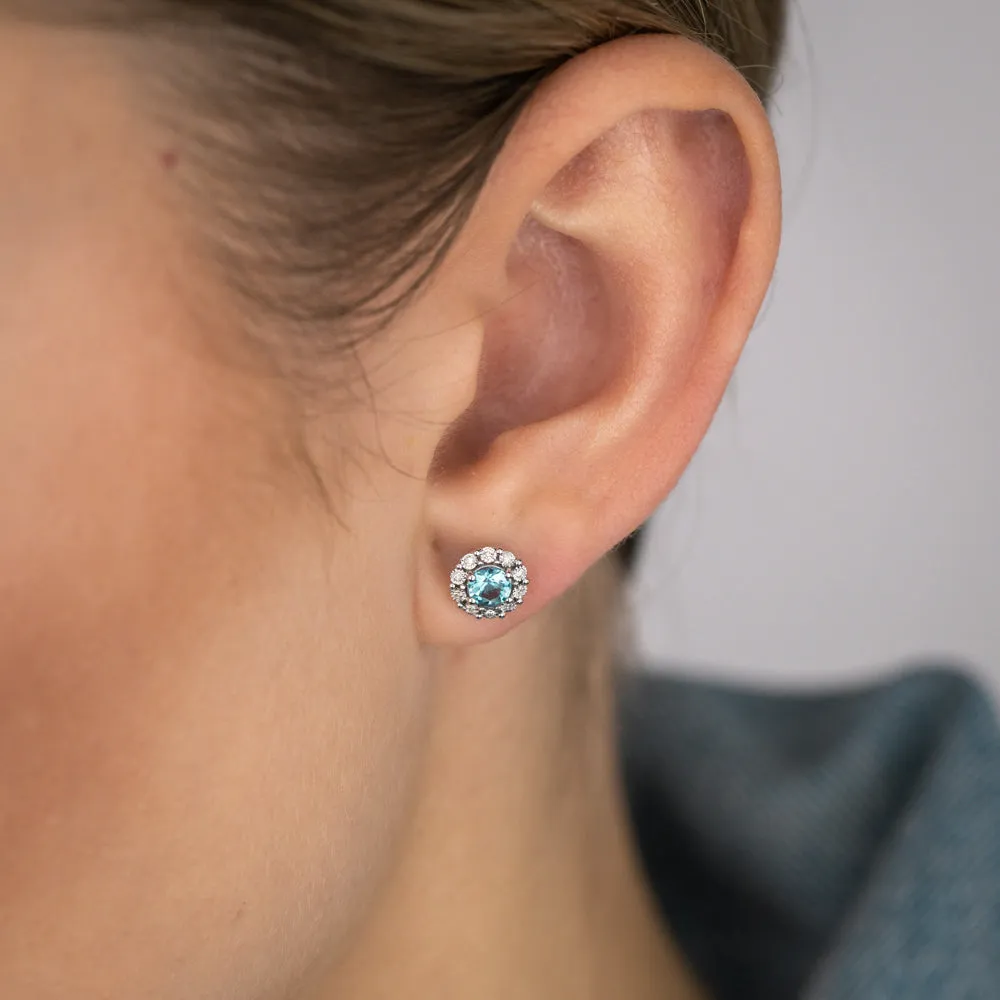 0.60 Carat London Blue Topaz and Diamond Stud Earrings in 9ct White Gold
