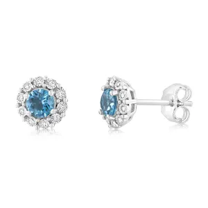 0.60 Carat London Blue Topaz and Diamond Stud Earrings in 9ct White Gold