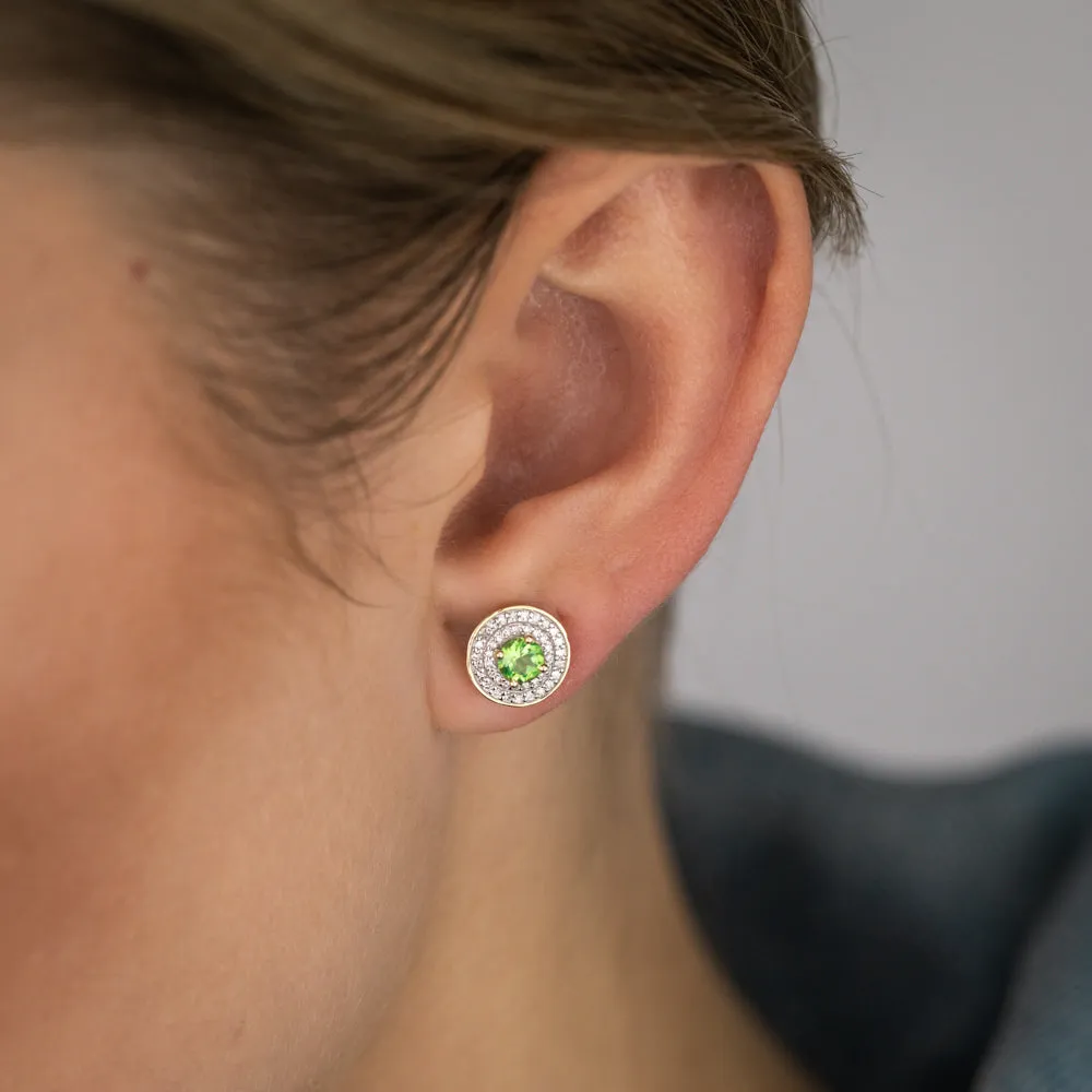 0.60 Carat Peridot and Diamond Stud Earrings in 9ct Yellow Gold