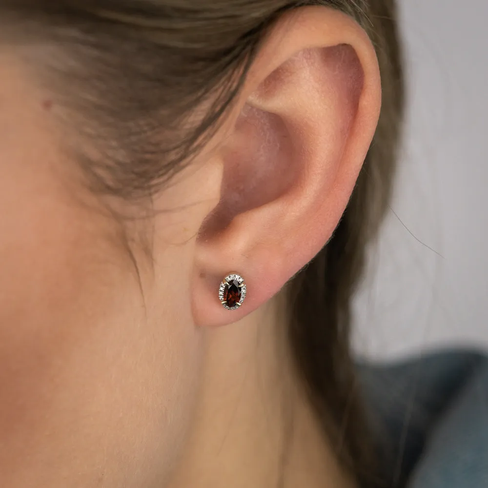 0.66 Carat Red Garnet and Diamond Stud Earrings in 9ct Yellow Gold