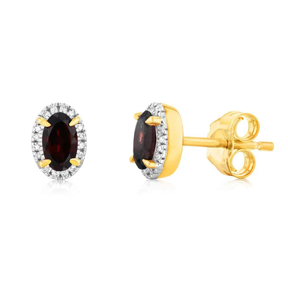0.66 Carat Red Garnet and Diamond Stud Earrings in 9ct Yellow Gold