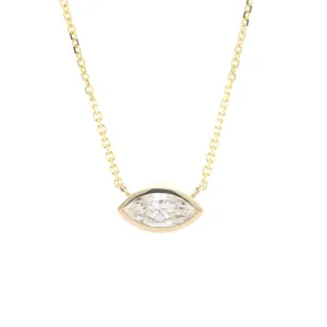 0.75ct Lab-Grown Marquise Diamond Bezel Pendant, 18  14K Yellow Gold