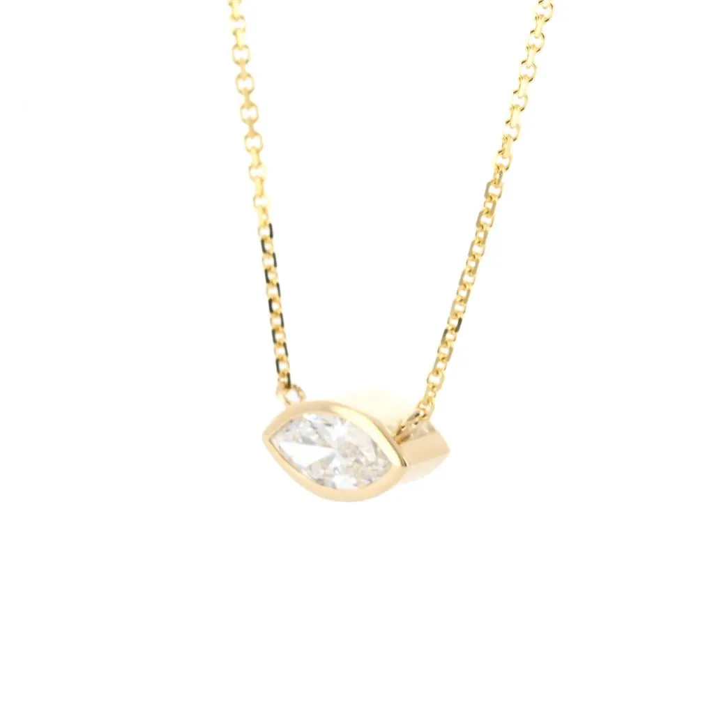 0.75ct Lab-Grown Marquise Diamond Bezel Pendant, 18  14K Yellow Gold