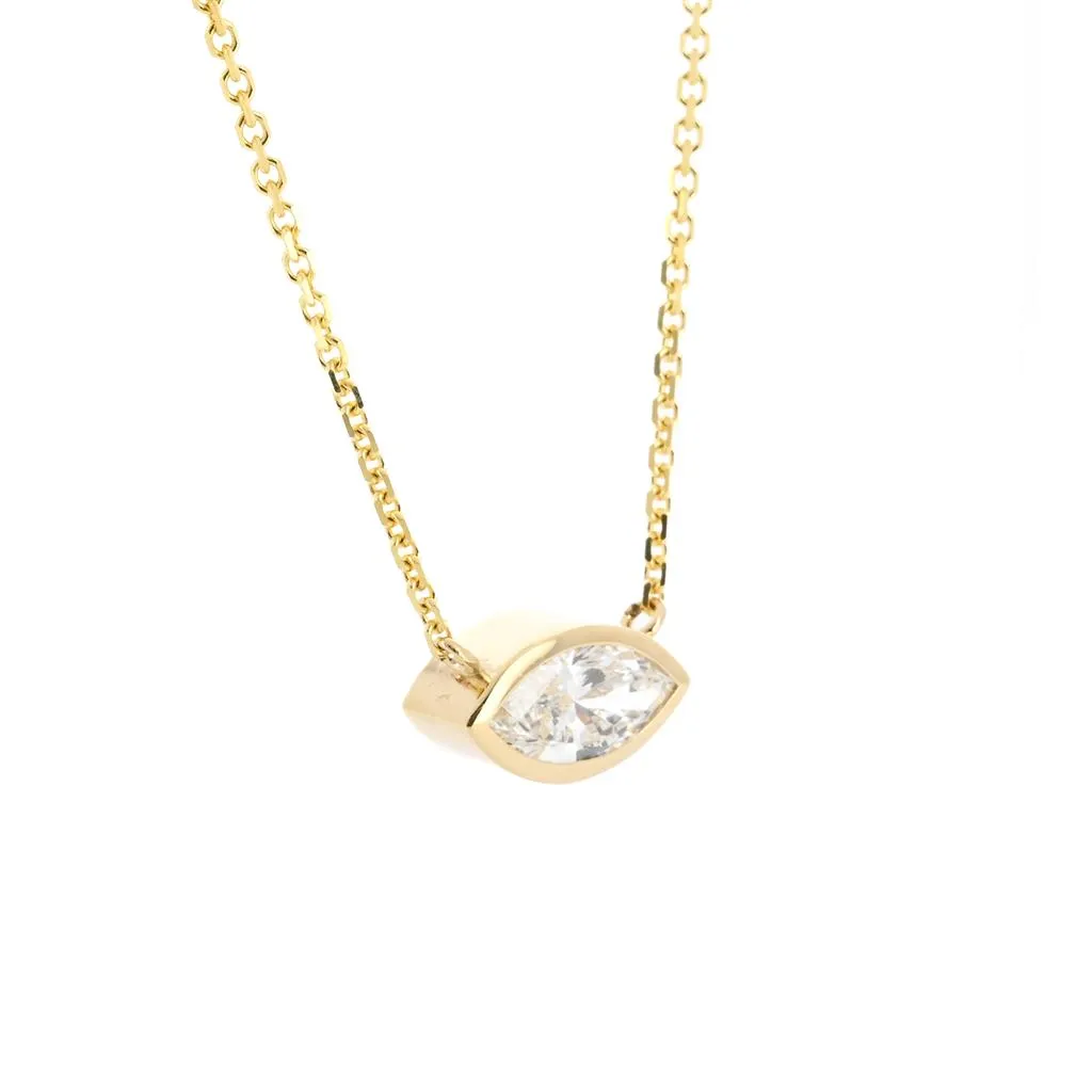 0.75ct Lab-Grown Marquise Diamond Bezel Pendant, 18  14K Yellow Gold