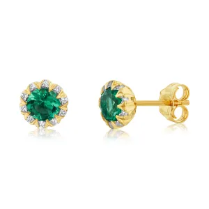 0.84 Carat Created Emerald and Diamond Stud Earrings in 9ct Yellow Gold