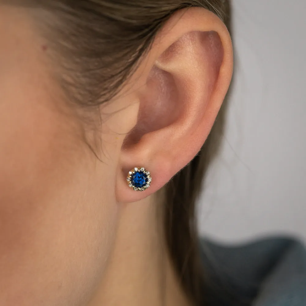 1 Carat Created Sapphire and Diamond Stud Earrings in 9ct Yellow Gold