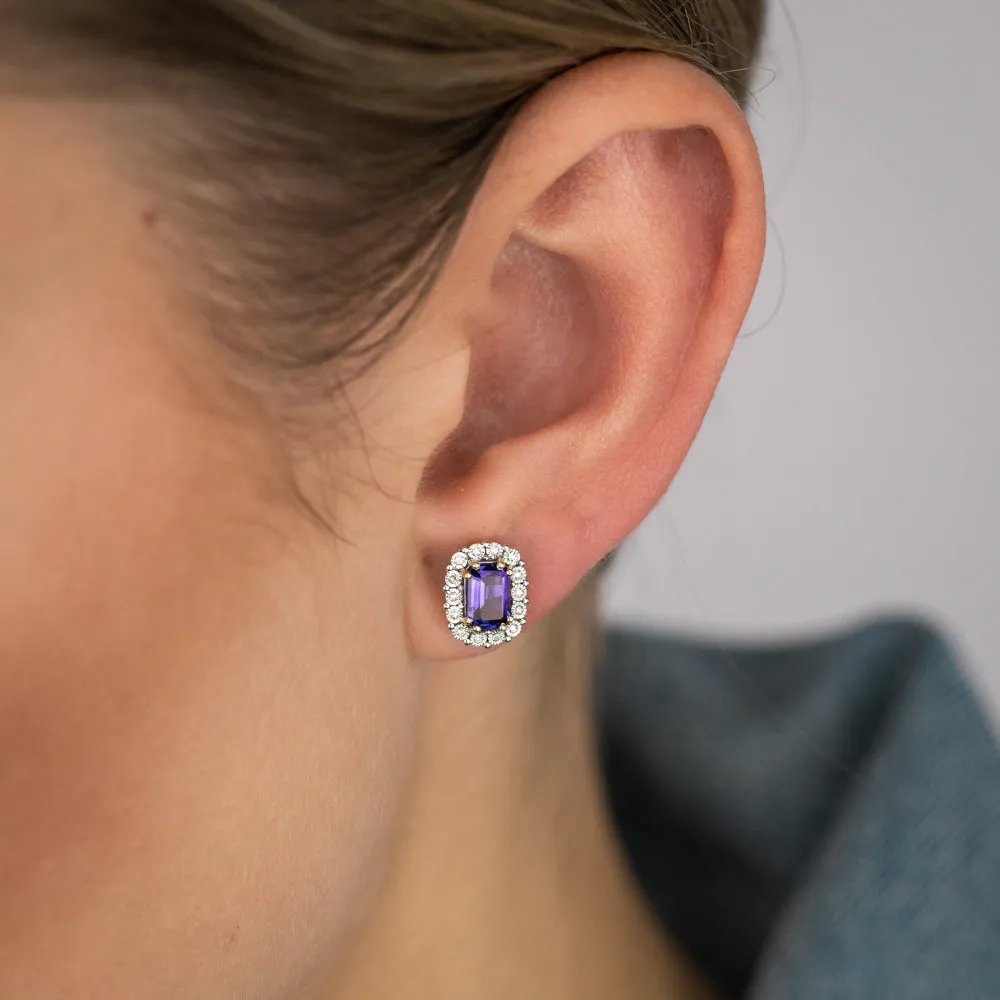 1.08 Carat Amethyst and Diamond Stud Earrings in 9ct Yellow Gold