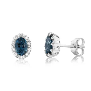 1.10 Carat London Blue Topaz and Diamond Stud Earrings in 9ct White Gold