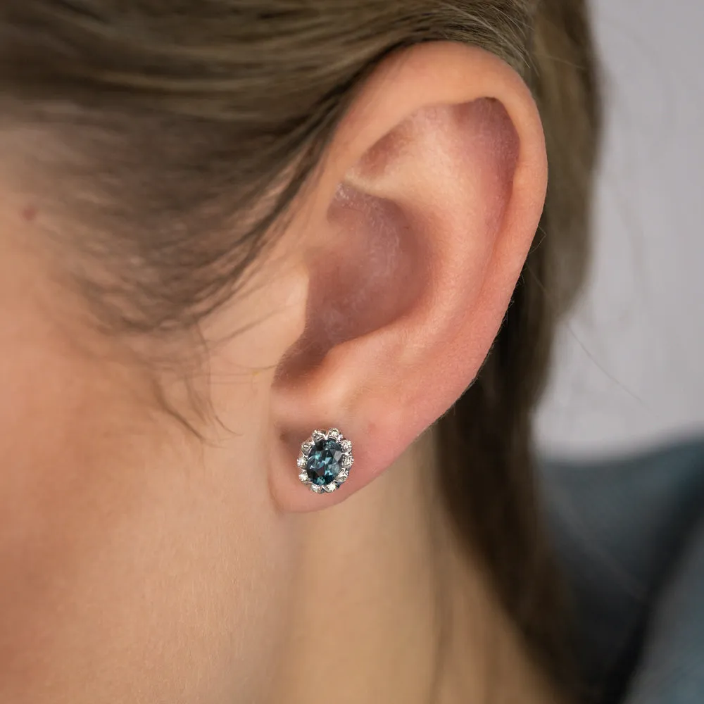 1.10 Carat London Blue Topaz and Diamond Stud Earrings in 9ct White Gold