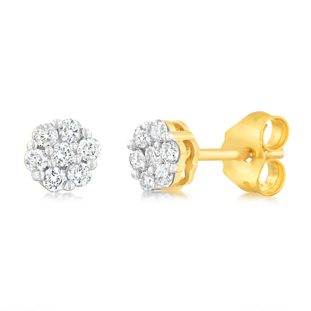 1/4 Carat Diamond Stud Earrings in 9ct Yellow Gold