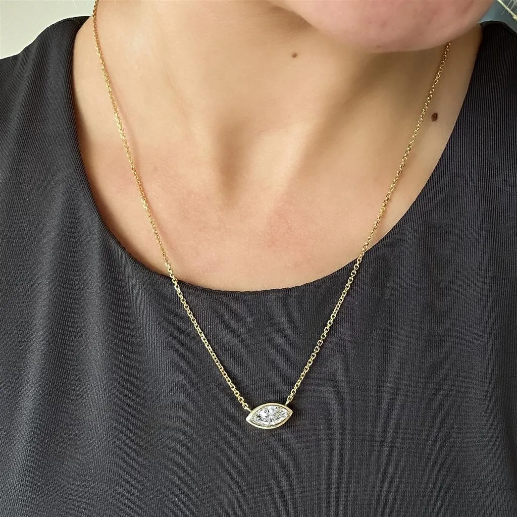 1.41ct Lab-Grown Marquise Diamond Bezel Pendant, 18  14K Yellow Gold