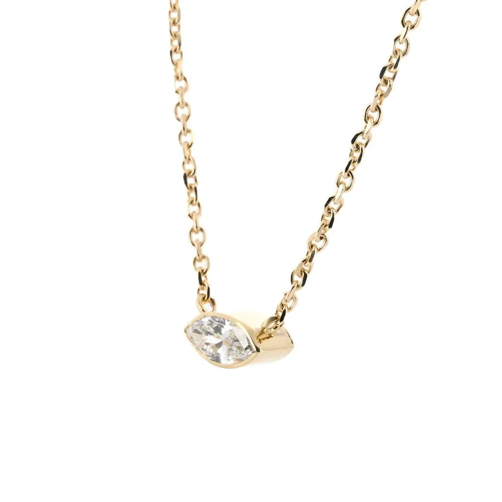 1.41ct Lab-Grown Marquise Diamond Bezel Pendant, 18  14K Yellow Gold