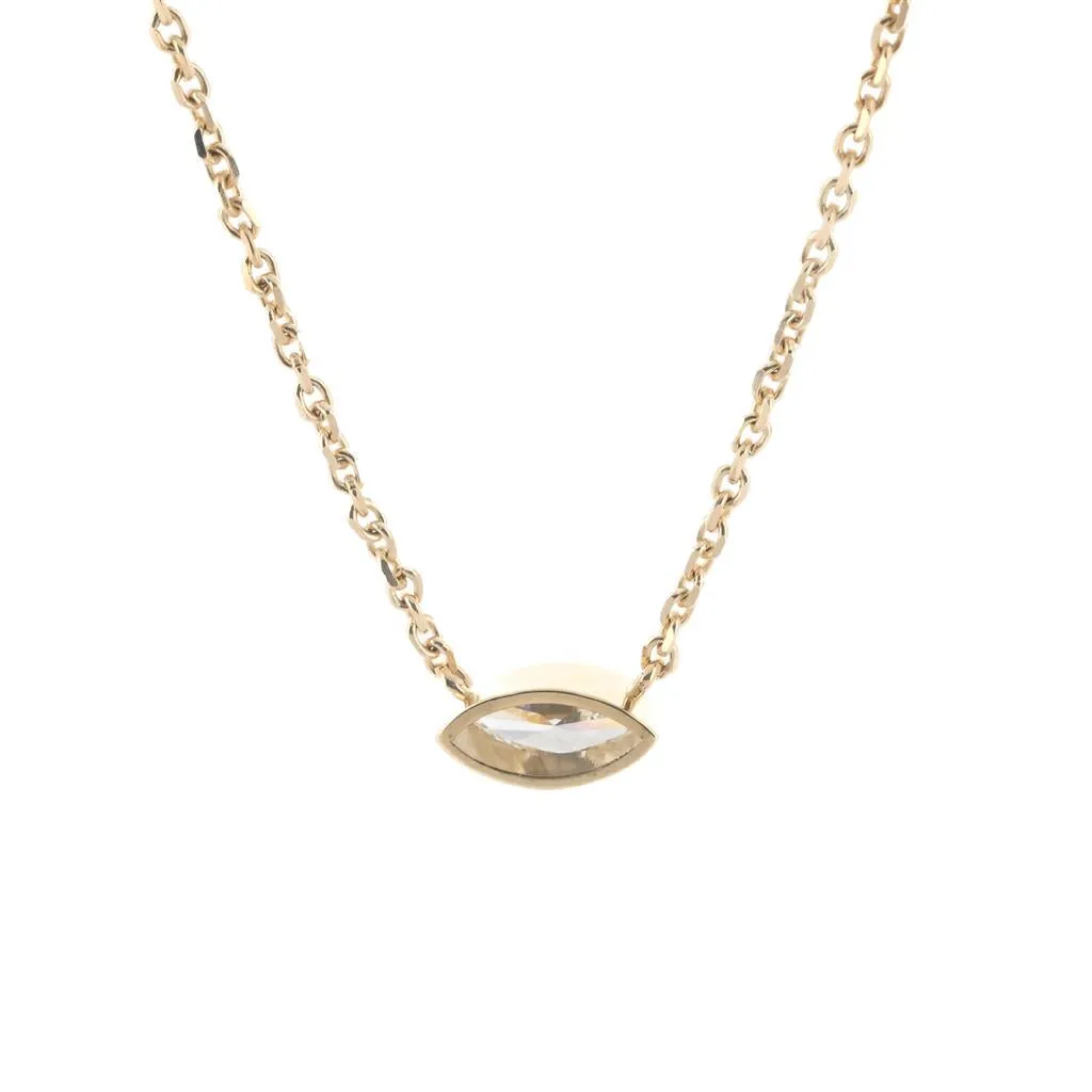 1.41ct Lab-Grown Marquise Diamond Bezel Pendant, 18  14K Yellow Gold
