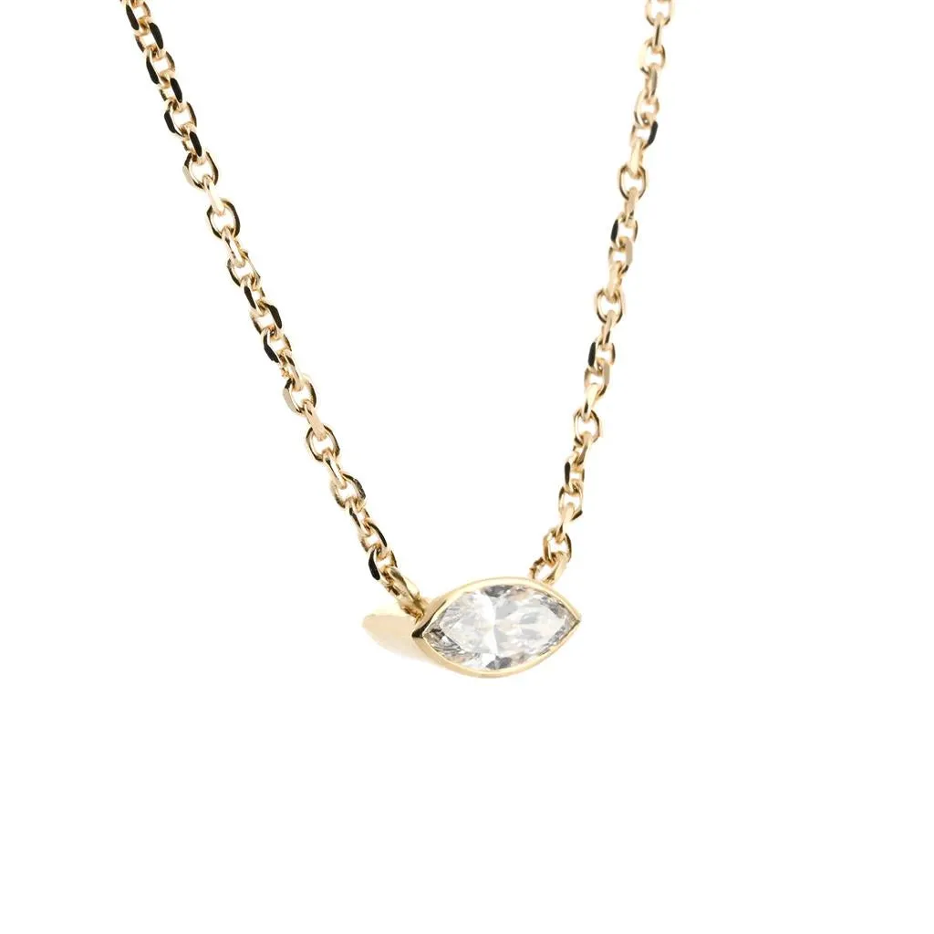 1.41ct Lab-Grown Marquise Diamond Bezel Pendant, 18  14K Yellow Gold
