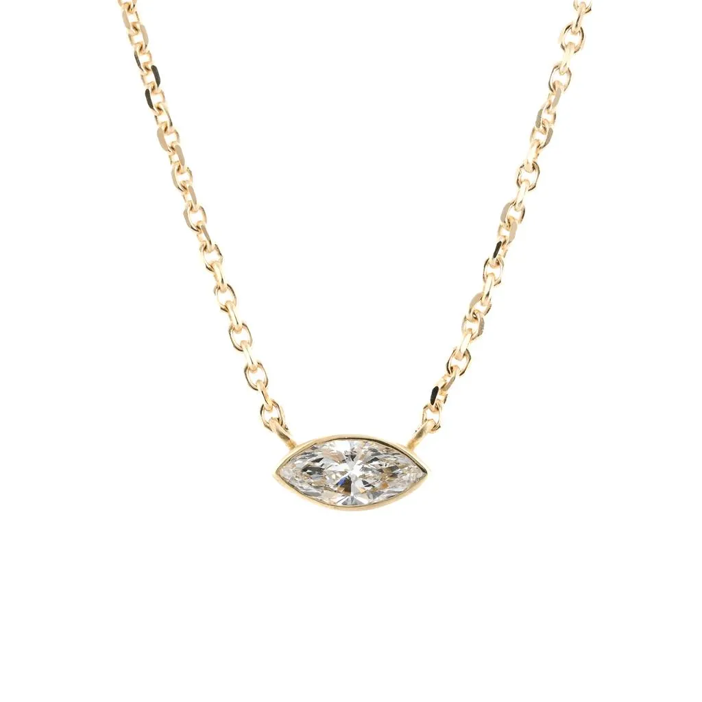 1.41ct Lab-Grown Marquise Diamond Bezel Pendant, 18  14K Yellow Gold