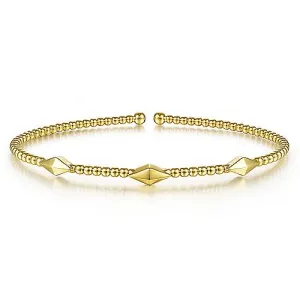 14K Y Gold Cuff Pyramid Station Bracelet