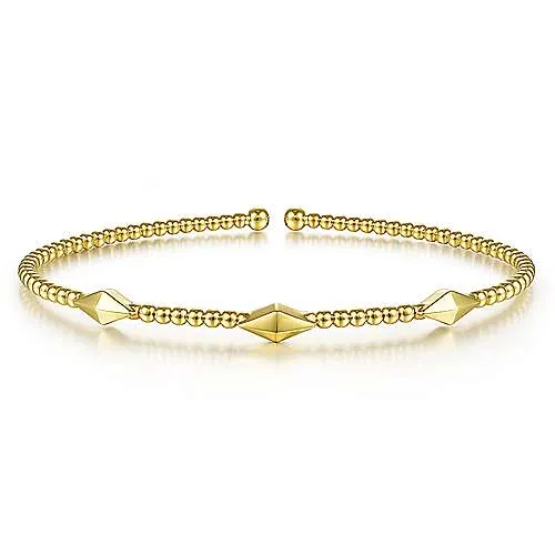 14K Y Gold Cuff Pyramid Station Bracelet