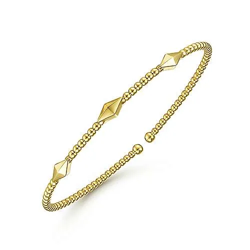 14K Y Gold Cuff Pyramid Station Bracelet