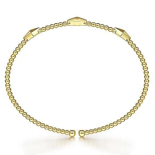 14K Y Gold Cuff Pyramid Station Bracelet