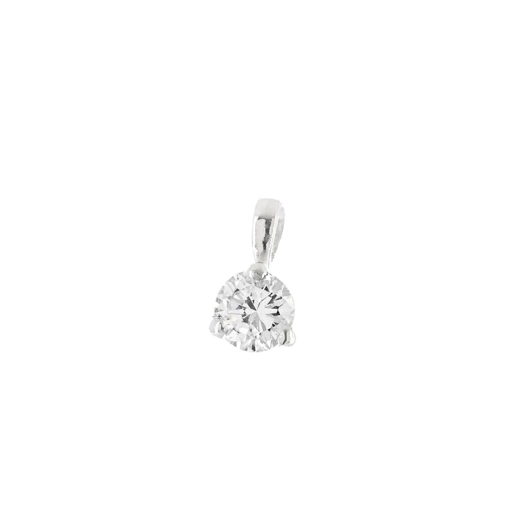 .15CT Round Diamond Pendant, 3 Prong - 14K White Gold