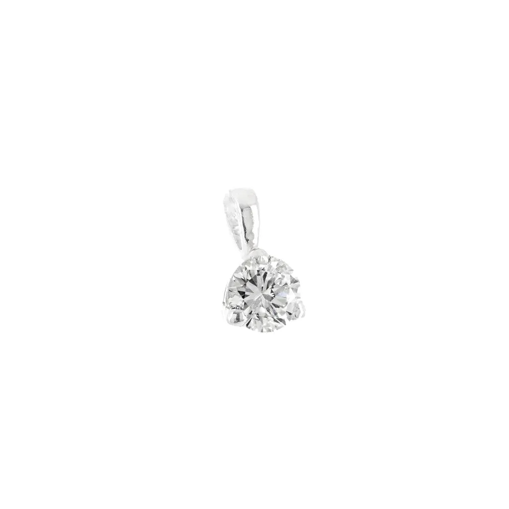 .15CT Round Diamond Pendant, 3 Prong - 14K White Gold