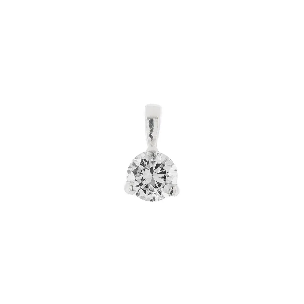 .15CT Round Diamond Pendant, 3 Prong - 14K White Gold
