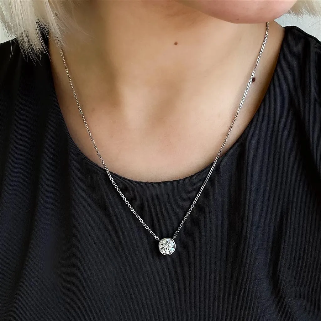 1.88ct Lab-Grown Round Diamond Bezel Pendant, 18  14K White Gold