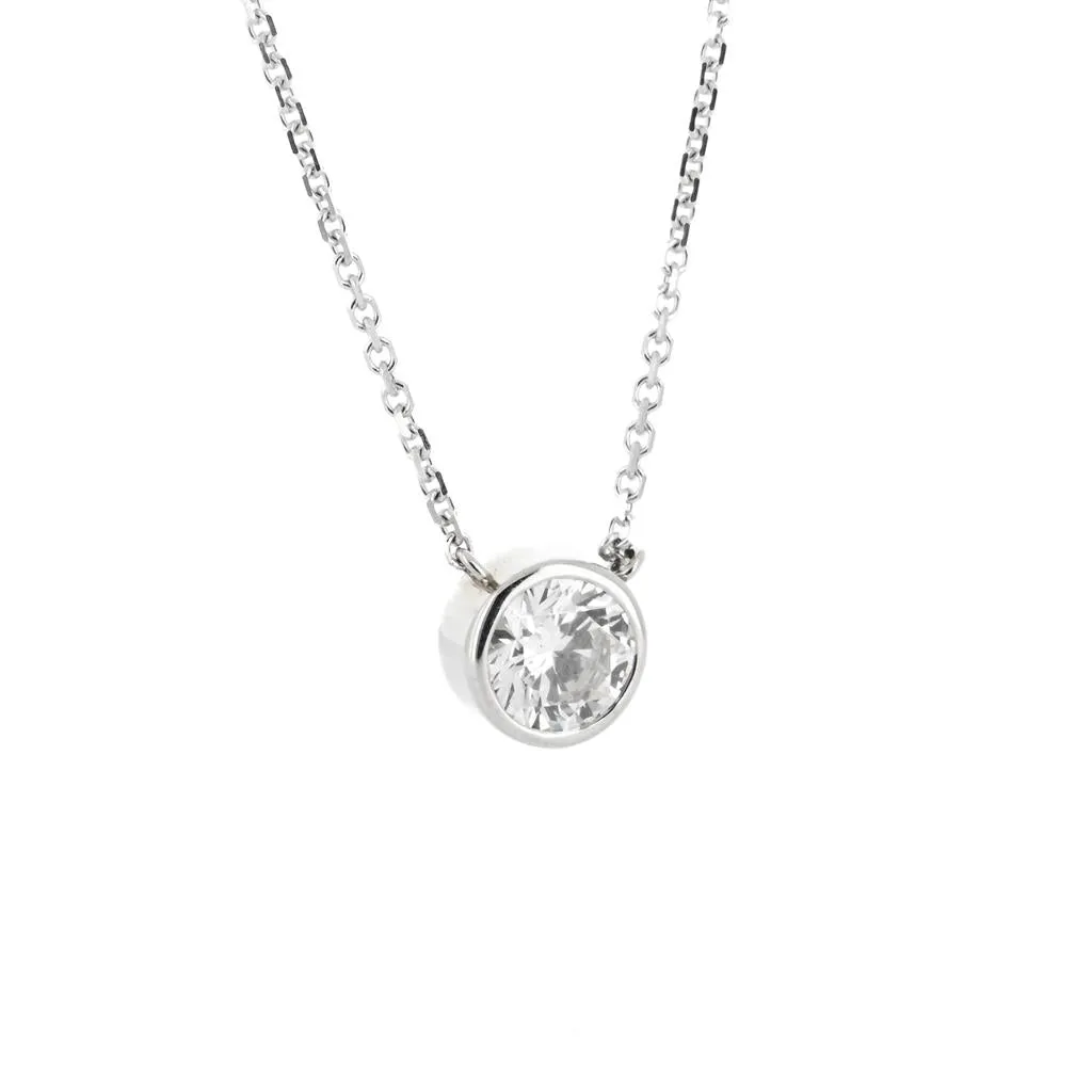 1.88ct Lab-Grown Round Diamond Bezel Pendant, 18  14K White Gold