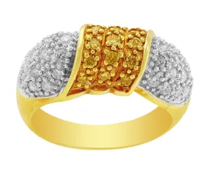 18k White Yellow Gold Pav Yellow and White Diamond Ring