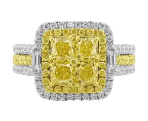 18k White Yellow Gold Square Yellow White-Accent Diamond Ring