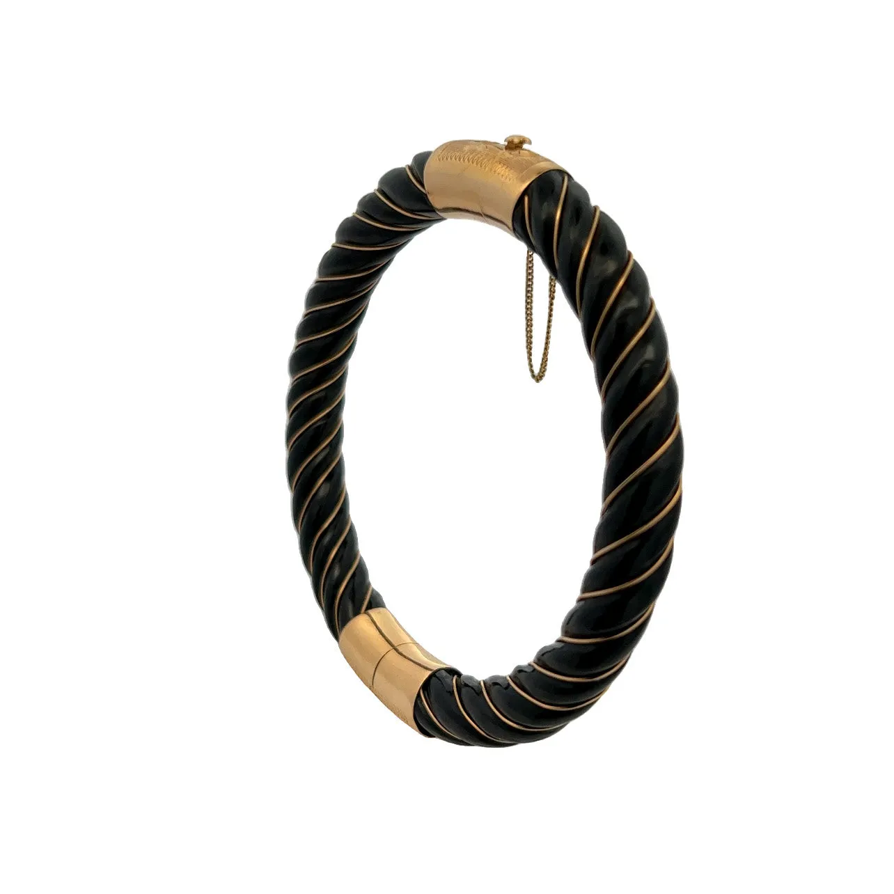 1970s 18KT Yellow Gold Nephrite Jade Bangle Bracelet