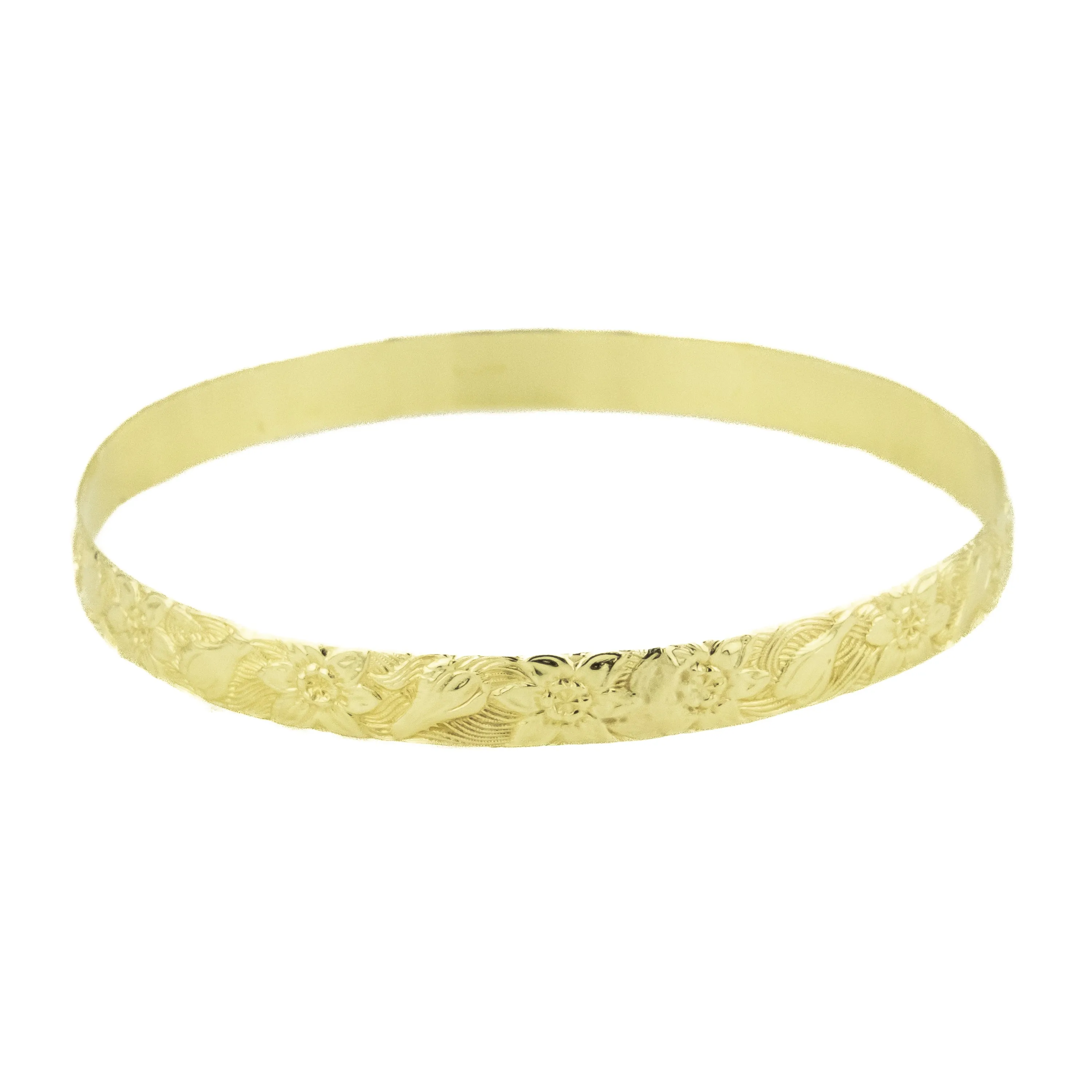 7mm Floral Fashion Bangle 8" Bracelet in 14K Yellow Gold