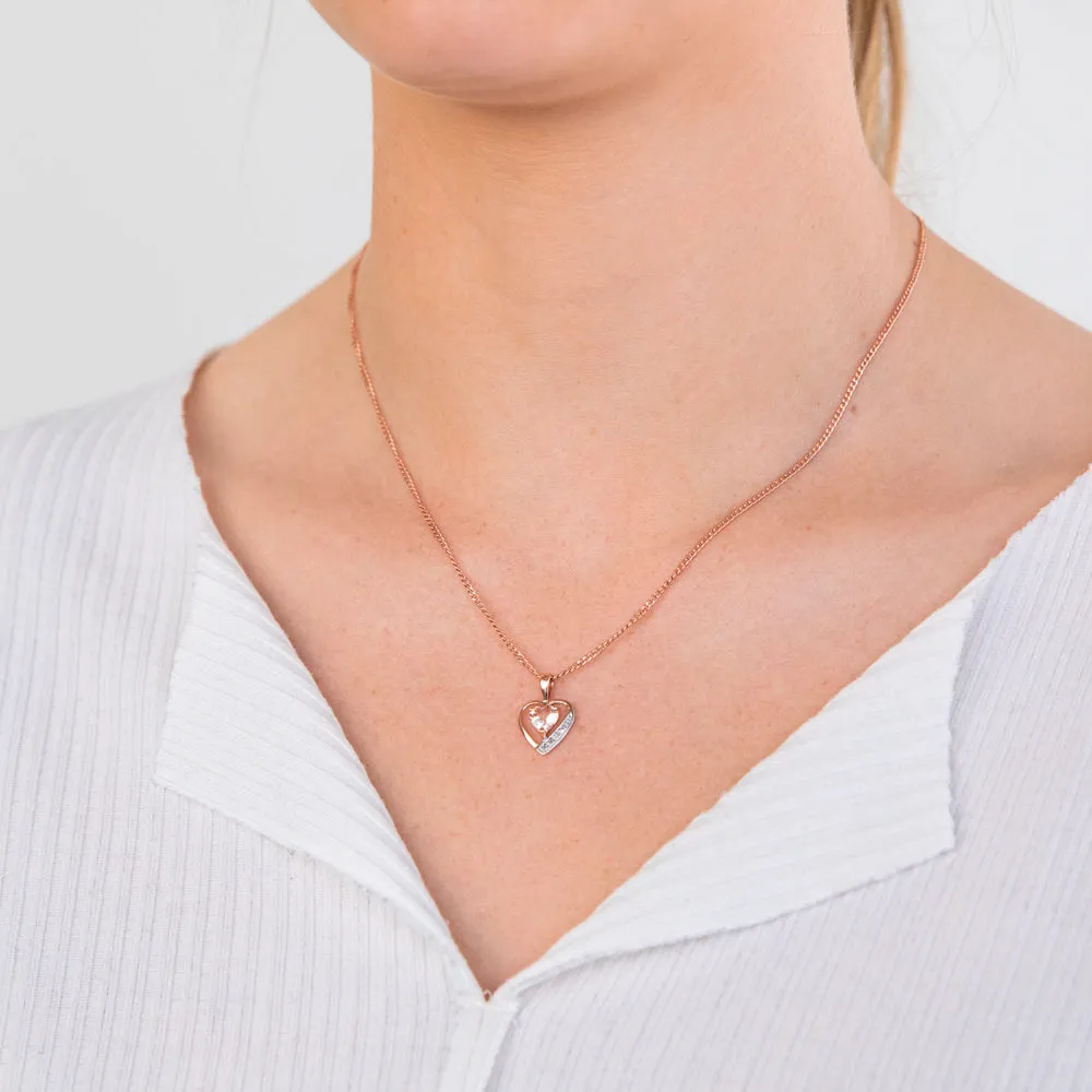 9ct Rose Gold Morganite and Diamond Heart Pendant