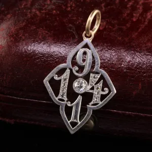 Antique Edwardian Platinum and 18K Yellow Gold 1914 Date Charm Pendant