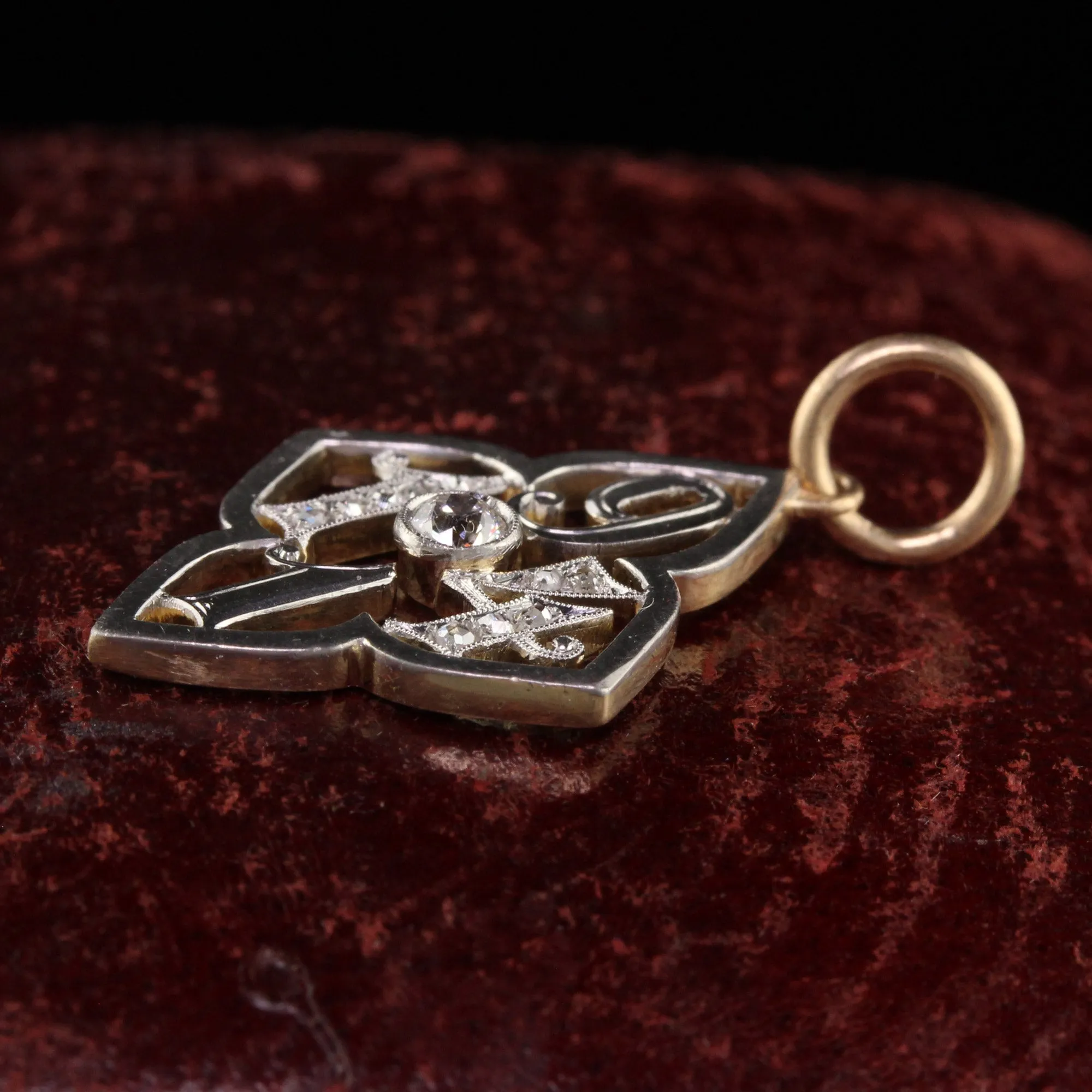 Antique Edwardian Platinum and 18K Yellow Gold 1914 Date Charm Pendant