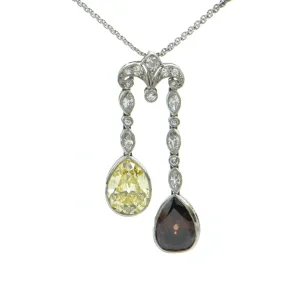 Art Deco 1.80ct Fancy Yellow and 1.54ct Fancy Brown Diamond pendant in Platinum C.1925 - GIA certified