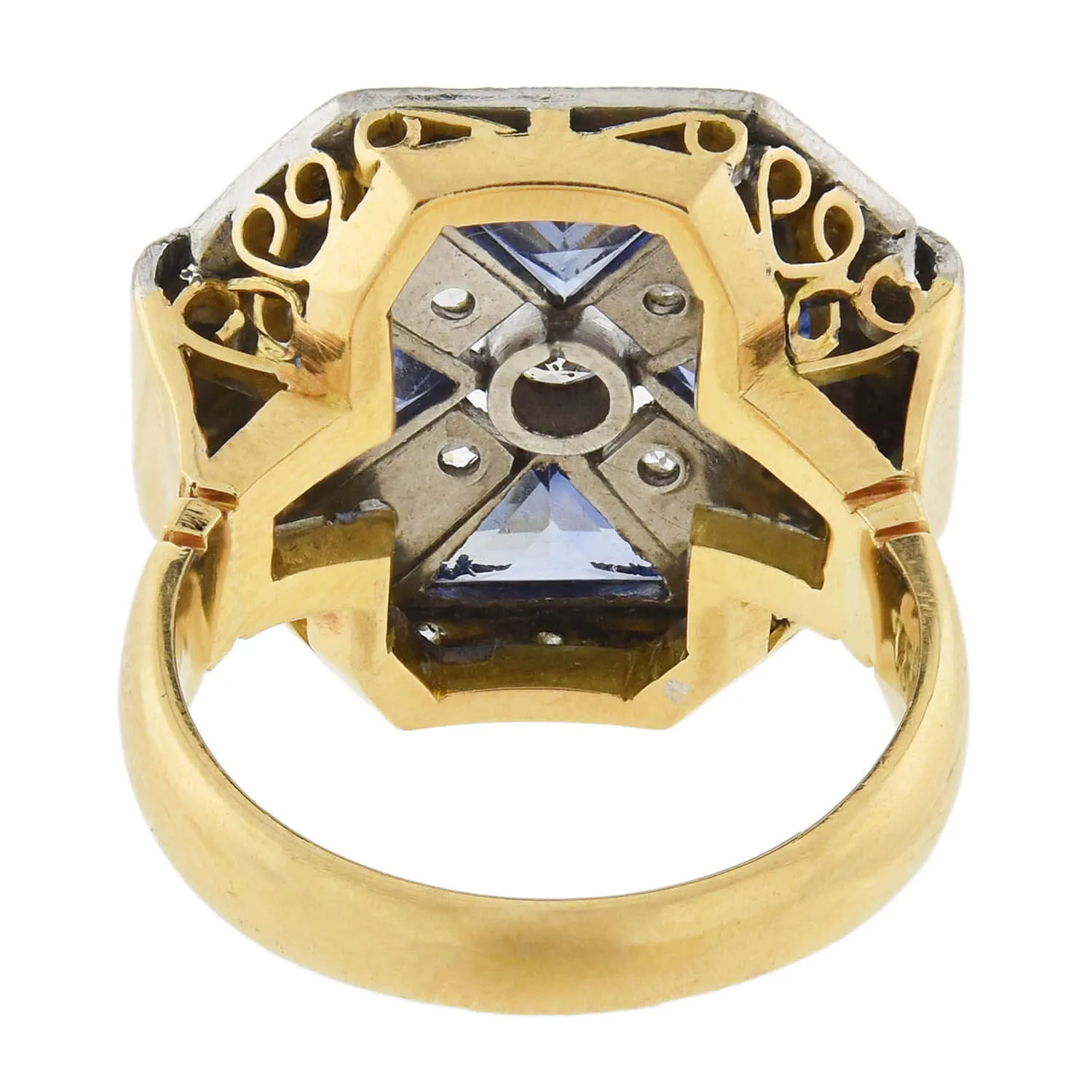 Art Deco 18kt Two-Tone Diamond   Sapphire Ring