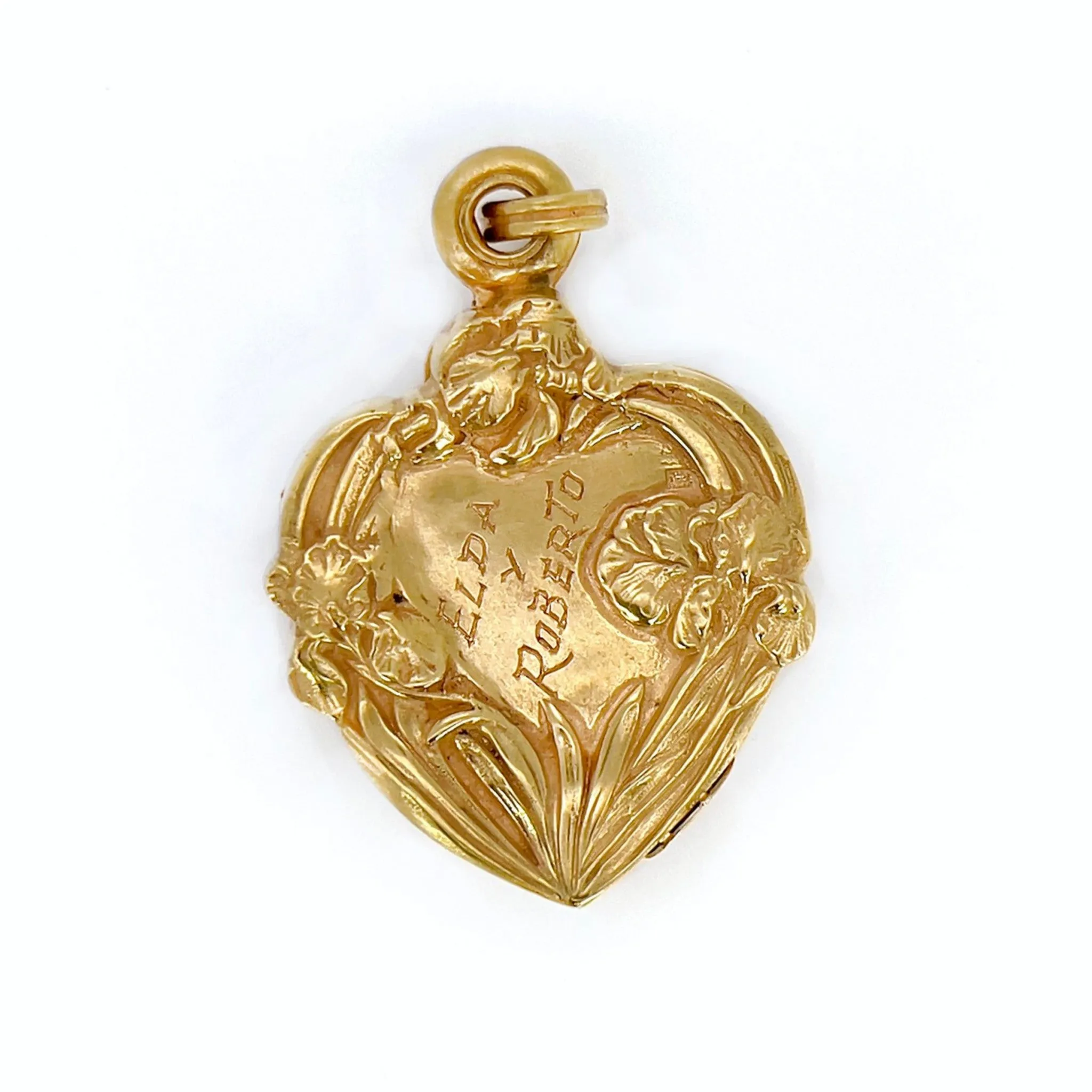 Art Nouveau 14KT Yellow Gold Diamond Heart Locket