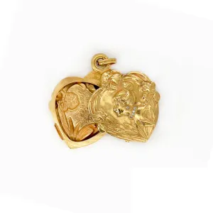 Art Nouveau 14KT Yellow Gold Diamond Heart Locket