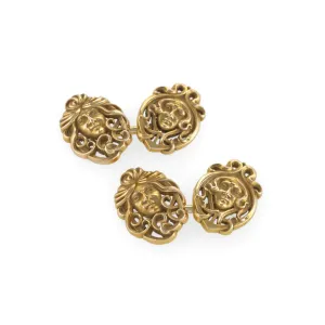 Art Nouveau 14KT Yellow Gold Male & Female Portrait Cufflinks
