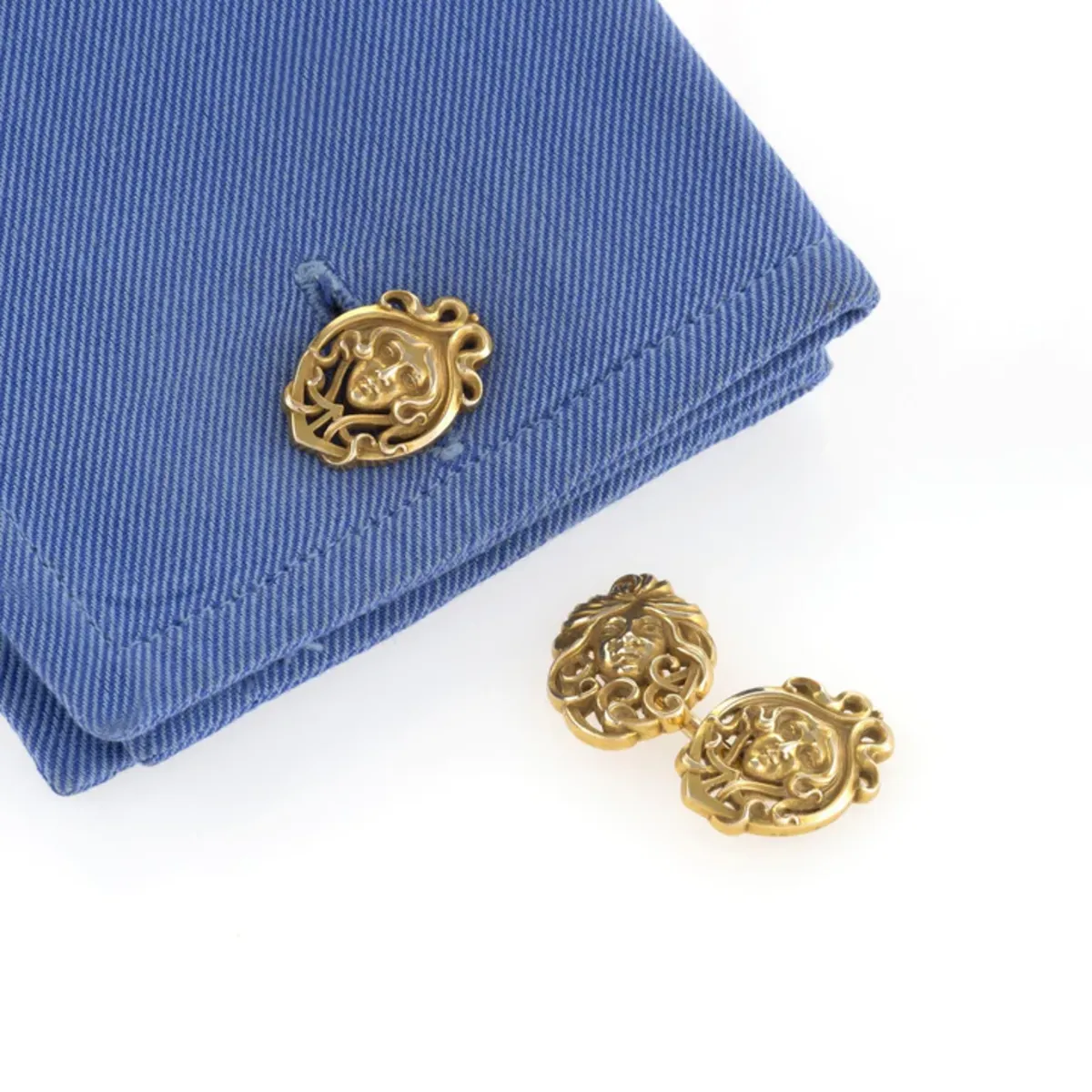 Art Nouveau 14KT Yellow Gold Male & Female Portrait Cufflinks