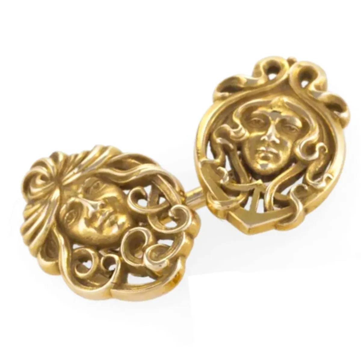 Art Nouveau 14KT Yellow Gold Male & Female Portrait Cufflinks