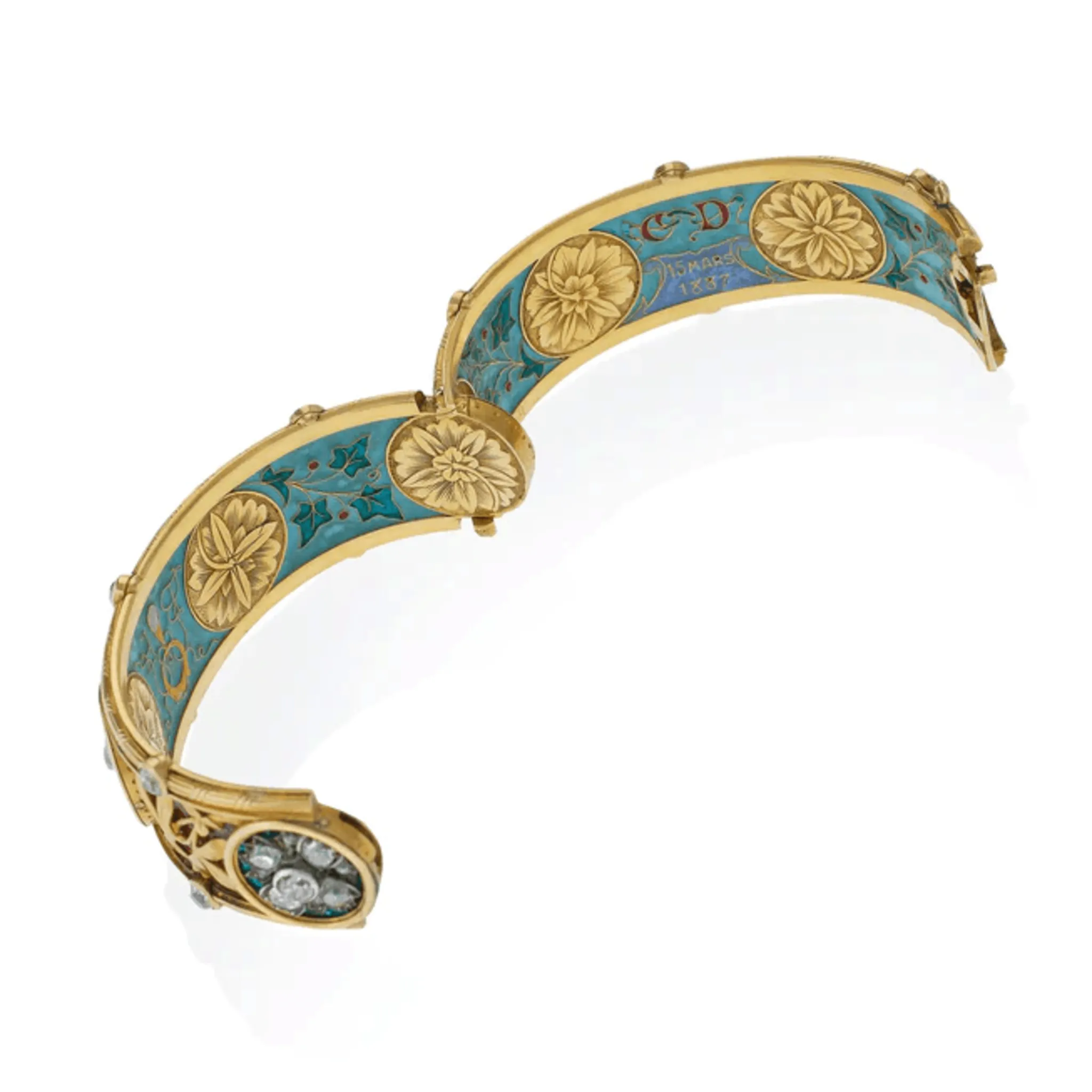 Bapst & Falize Paris Victorian Silver & 18KT Yellow Gold Diamond & Enamel Bracelet